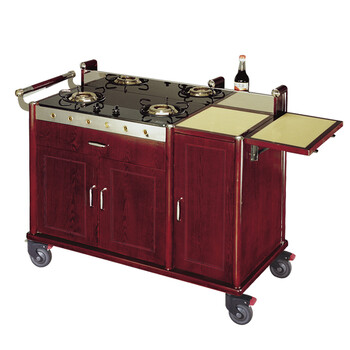 南  C-35 双头豪华鲍鱼车 红木色 酒店餐厅煮餐车鲍鱼车 手推车煮餐车餐车