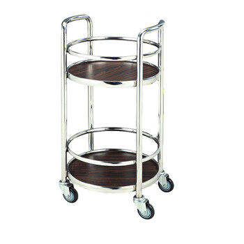 南 C-88 圆形酒水车 镜钢 大堂茶水饮料车 酒店餐车推车置物架 移动甜品车送餐车