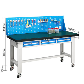 建功立业重型工作台GY5287车间操作台工具台1.8米平三抽带挂板带轮子