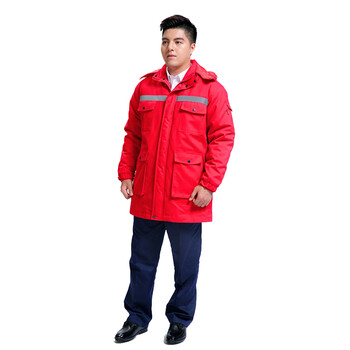 久臻 11062 反光工作服劳保服棉衣男女加厚冬季防寒服加油站棉服  红色上衣 165
