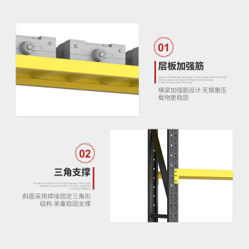 建功立业轻型货架GY5231仓储货架展示架2000*400*2000mm承重120kg/层黑黄色