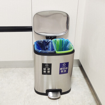 迪恩斯（DEANS）不锈钢脚踏垃圾桶分类垃圾桶大号带盖双桶干湿分离办公室厨房客厅商用脚踩式40升 