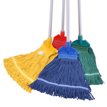益美得 铝杆四色分类棉线蜡拖商用办公吸水拖把地拖墩布棉纱拖把 卡扣款黄色