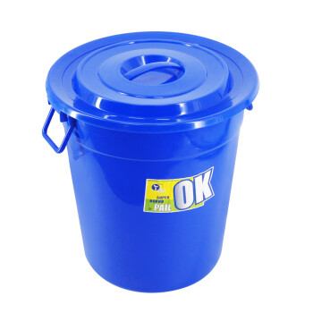 益美得 圆形大号水桶塑料垃圾桶储物桶商用户外带盖工业用大桶 40L蓝色