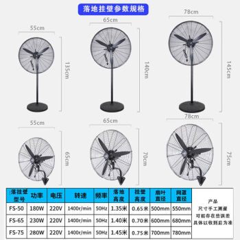 喜客龙 工业电风扇强力牛角扇工厂车间大风量摇头壁挂扇500挂壁扇220V/180W塑叶