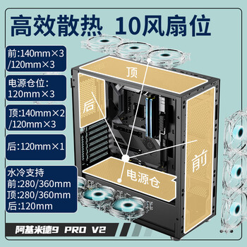 长城（Great Wall）阿基米德9 PRO V2灰色电脑机箱（360水冷/磁吸玻璃翻门/0.8mm厚侧板/5硬盘位/10风扇位/5090显卡）