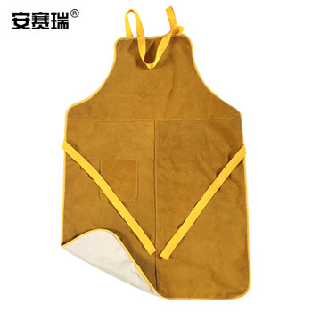 安赛瑞 牛皮电焊工作围裙 牛皮电焊围裙工作衣 电焊阻燃耐磨围裙 黄色三拼围裙 25627