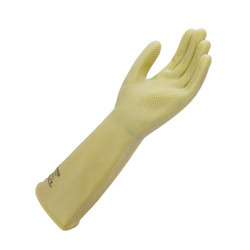 三蝶153工业橡胶手套 加长耐酸碱手套 渔业防水防滑手套卷边 5双 40cm 米黄色 定制