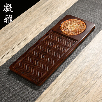 藤垫小茶盘日式简约干泡台竹制重竹长方形奉托盘迷你茶具茶艺茶台茶海