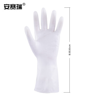 安赛瑞 半透明清洁手套 防水耐磨加厚劳保手套 厨房清洁手套 薄款（长30cm）1双装 28708