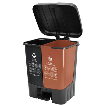 益美得 脚踏分类垃圾桶居家办公双桶大号干湿分离垃圾箱 双桶60L棕+黑