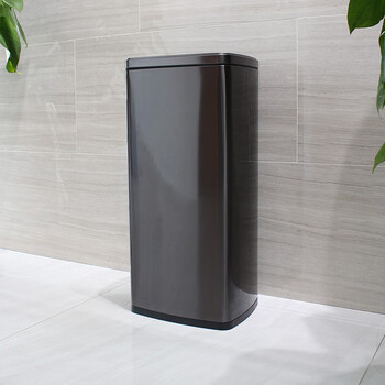 迪恩斯（DEANS）不锈钢垃圾桶公共厕所卫生间大号商用办公室厨房无盖直投方桶果皮桶洗手间擦手纸垃圾桶黑金30升