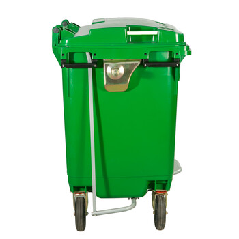 益美得 塑料环卫垃圾车户外手推移动垃圾桶大号清运车 660L有脚踏绿色