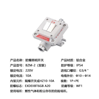 依客思（EKSFB）防爆照明开关 防爆按键开关 BZM-2（双联）IP54 10A 