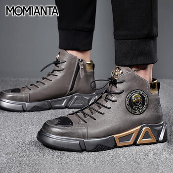 momianta休闲鞋男拉链严选头层牛皮2021年冬季新款全羊毛内里韩版高帮