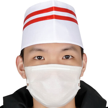 大杨399加厚涤纶工作帽 10顶 10*29cm 红条布船帽透气防尘帽 工厂食堂工作帽