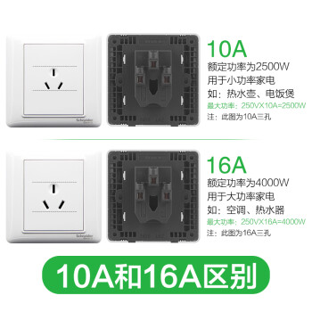施耐德电气 10A正五孔插座 86型暗装墙壁电源开关5孔插座面板 睿意系列 白色