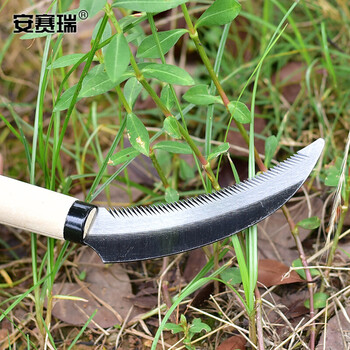 安赛瑞 锯齿镰刀 全钢草坪除草割草工具 园艺农用月牙镰种菜收割刀 长约34cm 530178