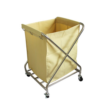 庄太太【加厚8管杏色长方形】布草车客房服务车酒店加厚不锈钢带扶手洗衣房收集脏布草回收推车