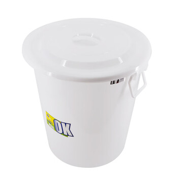 益美得 圆形大号水桶塑料垃圾桶储物桶商用户外带盖工业用大桶 60L白色