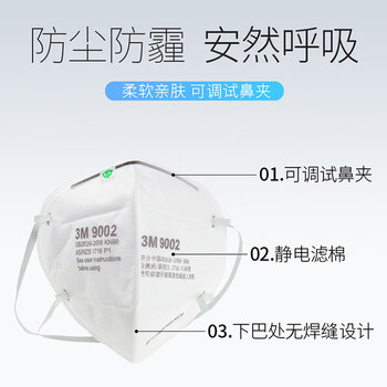 3M 9001 KN90防尘防颗粒物防护口罩 耳带式工业粉尘防尘口罩(白色)（50只/袋）定做