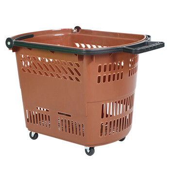 海斯迪克 HKCC15 多功能超市购物篮 拉杆篮带轮便利店筐子买菜篮 中号红色