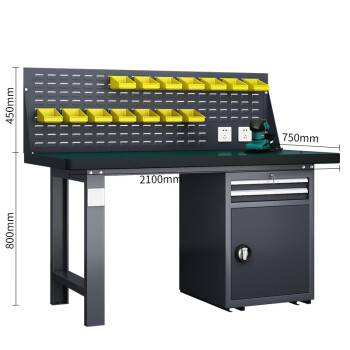 天旦重型工作台TD-T1168多功能钳工台打包桌2.1米二抽一门柜带挂板灰色
