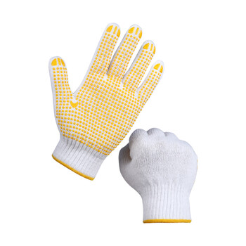 君御 点塑线手套600g 10针耐磨脏工作防滑劳工棉纱手套（黄点塑） 200副起定 黄 均码