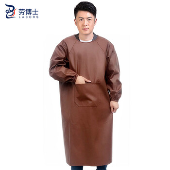 劳博士（LABORS) 皮革罩衣  反穿衣 防水防油服 餐厅水产洗车店劳保工作服  加厚加大 褐色