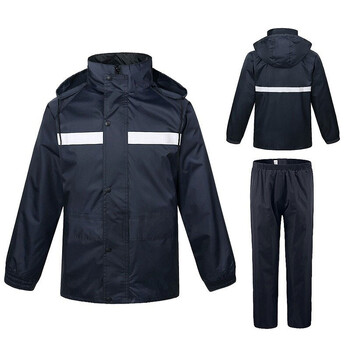 者也 大客户定制用链接交通执勤反光警示分体雨衣套装 藏青警示雨衣 2XL码