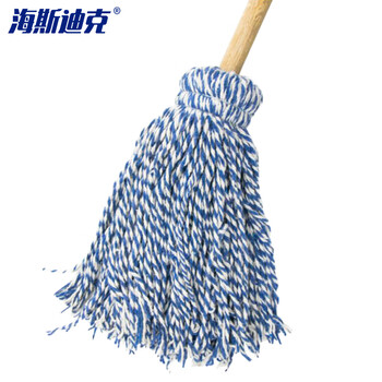 海斯迪克 gnjz-1026 老式木柄拖把 加粗加长木杆棉线拖把圆头吸水拖把 蓝白线拖把 1把