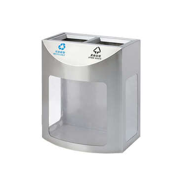 庄太太【A98A分类垃圾桶】不锈钢分类垃圾桶环保可回收不可回收果皮箱户外室内物业二分双筒