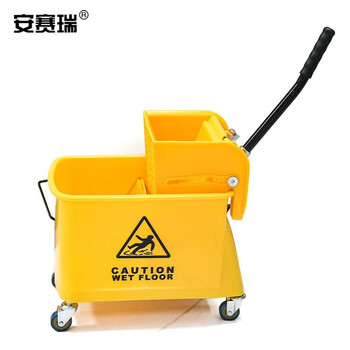 安赛瑞 商用单桶拖把榨水车 轻便式单桶榨水车 酒店保洁墩布车 拖把拧水桶小推车（20L）10671