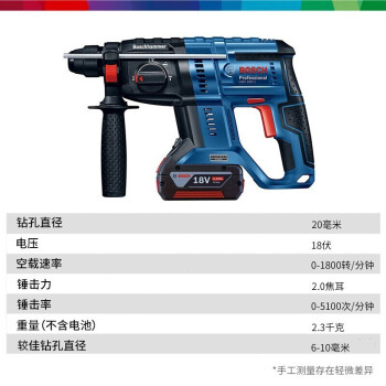 博世（BOSCH）电动工具GBH 180-LI锂电锤钻无刷电锤 18V多功能锂电充电式电锤/冲击钻/电钻 4.0Ah电池*1