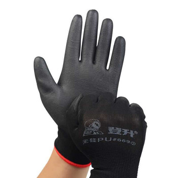 登升 #669涤纶PU半挂手套 13针涤纶掌浸PU手套 精密手套 定制 黑色 8码 12副