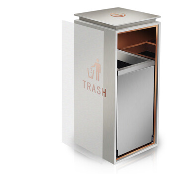 庄太太【黑金色带烟灰缸】定制酒店宾馆垃圾桶 会所大堂KTV不锈钢垃圾桶商场垃圾收纳果皮箱