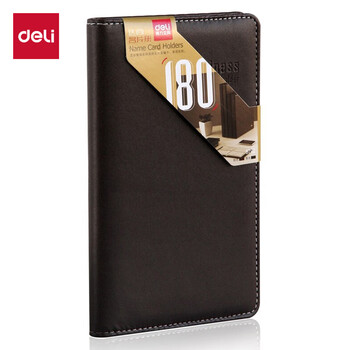 得力(deli)90袋(180枚)皮面摊开式名片册 商务名片夹 棕色 195*115*23