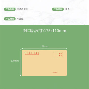 飞尔（FLYER）牛皮纸信封信纸 邮局信工资袋增值税发票专用信封袋【黄色 175x110mm】1000个装