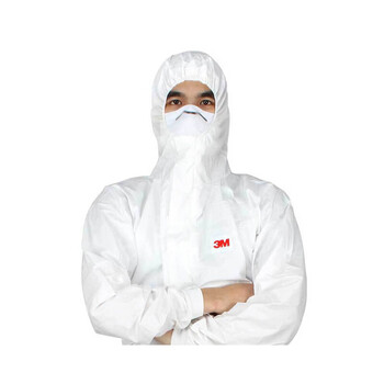 3M4545劳保服带帽连体防护服透气弹性收口防核辐射颗粒可定制白色XL码10件装