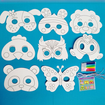三锦 小动物面具 空白动物卡通模儿童手工制作头饰装扮 小动物模型
