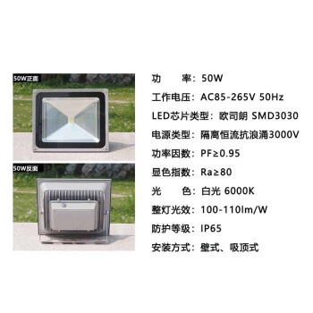 贝工 LED投光灯 建筑工地照明灯泛光灯广告照明路灯 IP65 贝系列 50W 白光 BG-TGB-50B