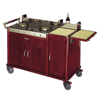 南  C-35 双头豪华鲍鱼车 红木色 酒店餐厅煮餐车鲍鱼车 手推车煮餐车餐车