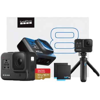 GoPro HERO8 Black 4K运动相机 Vlog数码摄像机 Spring礼盒（含Shorty+电池+64G内存卡）