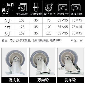 京云灿万向 定向橡胶轮重型带刹车平板车手推车货架轮子5寸定向轮