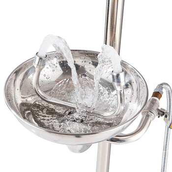 者也 304不锈钢紧急洗眼器脚踏式洗眼器实验室双口冲眼器装置 复合式带脚踏双口