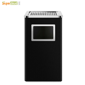 舒蔻(Supercloud) 不锈钢垃圾桶带烟灰缸酒店大堂立式烟灰桶电梯口烟灰柱灭烟桶烟灰桶方桶【烤漆黑】