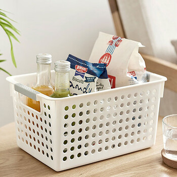 赫思迪格 JG-583 塑料收纳筐 蔬菜水果杂物篮 桌面白色置物篮 窄口小号