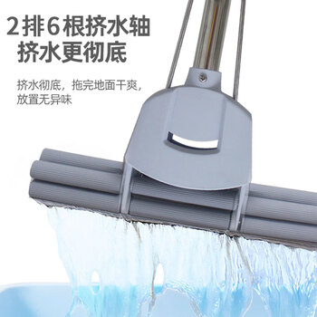 亿丽佳 滚轮式海绵拖把吸水墩布免手洗自动胶棉地板挤水式拖布 （笑口常开）大号双排滚轮直杆33cm 10件/组
