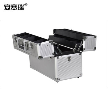 安赛瑞 工具箱 折叠多层工具箱 双开电工维修五金零件箱 多功能铝合金车载锁扣储物箱收纳箱 灰色 16556
