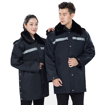 者也 保安大衣加厚保安服大衣冬装棉衣加长反光多功能防寒服工作服物业保安棉服 加长款（反光） 175码